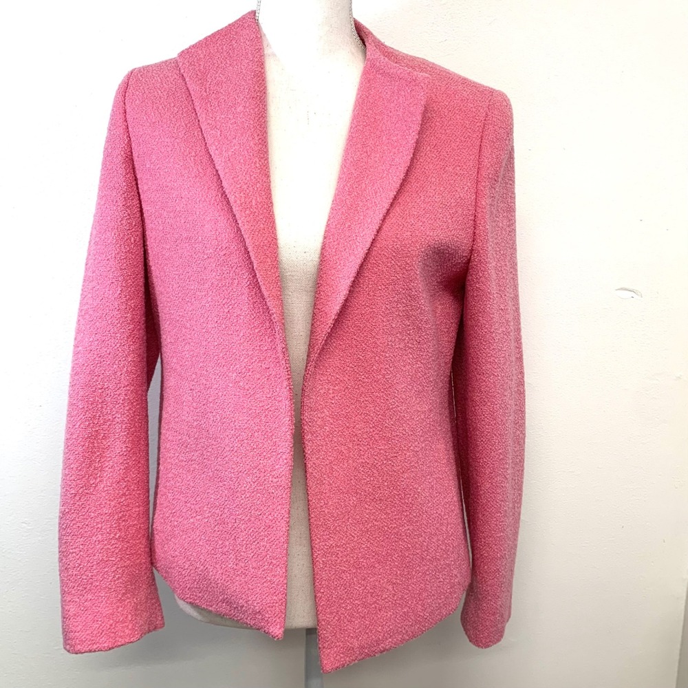 Jones‎ NY Signature Pink Boucle Blazer Wool Open Front Jacket Womens Size 4